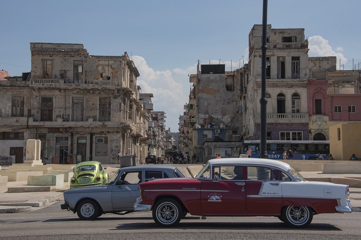 Classic cars beside a street in Centro Habana, Havana, in 2019