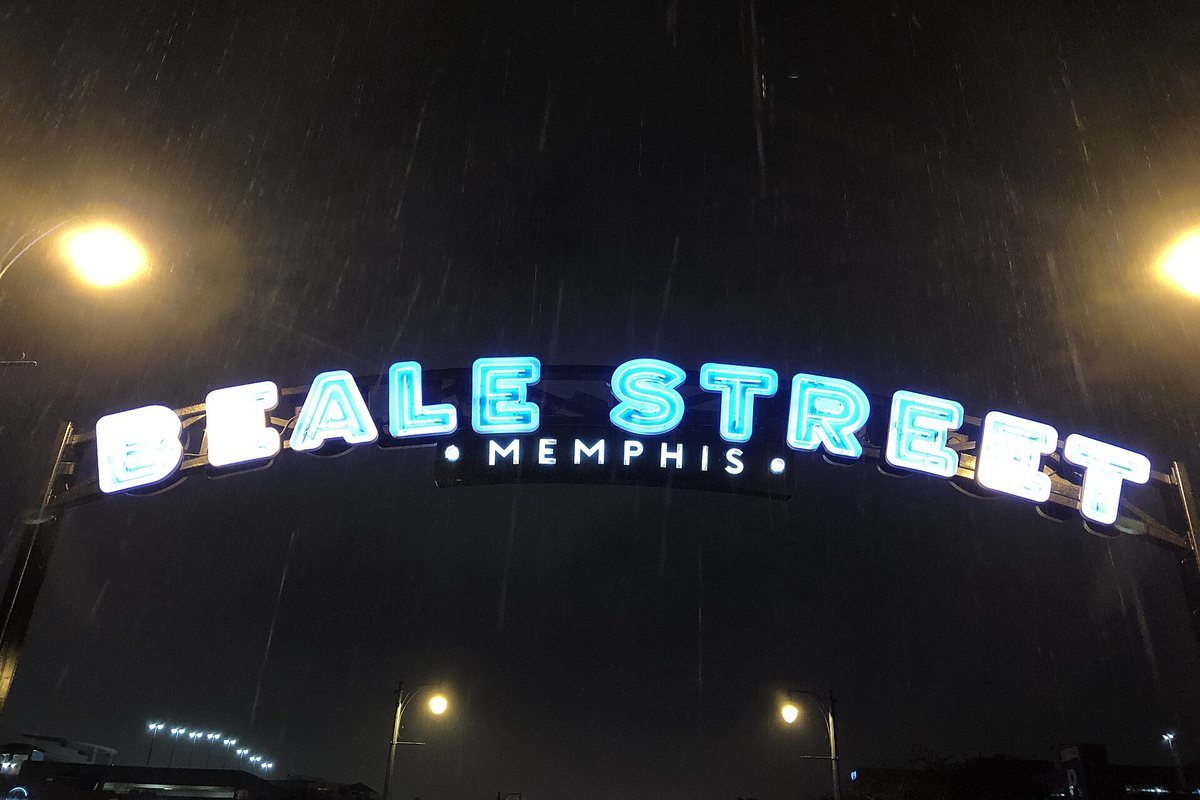 The illuminated Beale Street sign in Memphis at night