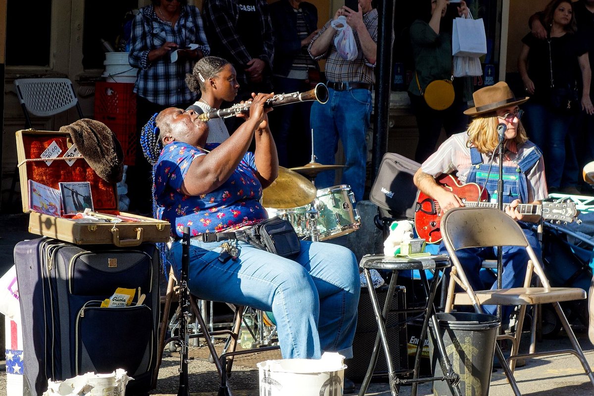 Doreen Ketchens plays clarinet with her band in the French Quarter in 2019